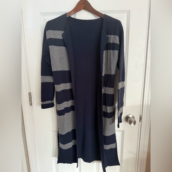 Athleta Reversible Explore Open Front Longline Cardigan Navy Gray Stripe - XXS - Picture 4 of 11